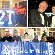 Some of the team at 2TSHIRTGANG CIC, pictured left. Right, fourth generation Harley Robertshaw (right) collects an award from the Telegraph & Argus' Bradford Means Business Awards. Lower image shows Regal Bakeries doing charity work for Mind in Bradford