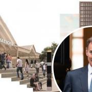 Chancellor Jeremy Hunt, inset, and a vision of how Bradford's NPR station could have looked