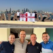 James Marsh, Gavin Meakin and Luke Bowers representing Bradford City in Qatar, where they also bumped into Premier League legend and former Bantam, Mark Schwarzer