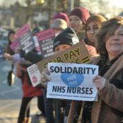 Scene of the NHS nurses strike outside Bradford Royal Infirmary in December 2022