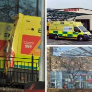 Patients have faced long waits in ambulances at Airedale Hospital (top right) and Bradford Royal Infirmary (bottom right) A&Es