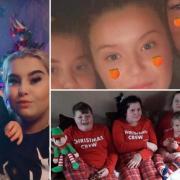 Amber Deakin with 16-month old son Junior this Christmas (left picture), as well as with her siblings (bottom-right) and older sister Holly and mum Hayley (top-right)
