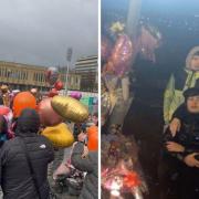 Balloon release for Amber Deakin in City Park on Monday (January 9), left, and tributes to Amber Deakin at the site of the fatal crash, right