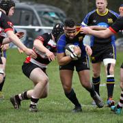 Nick Fontaine (ball in hand) scored Bradford Salem's first try and superbly set up their last one in their big West Yorkshire derby win over Huddersfield Laund Hill on Saturday.