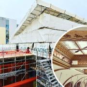 Progress to restore the plasterwork of the ballroom ceiling at Bradford Live's scheme to transform the Odeon building