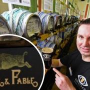 Bradford CAMRA has put the spotlight on Boar & Fable on North Parade. Pictured, the sign for Boar & Fable and Peter Down, pubs officer for the Bradford branch of the Campaign for Real Ale (CAMRA), at a beer festival