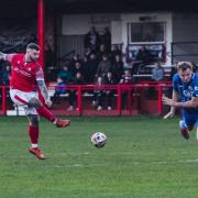 Ben Grech-Brooksbank (left) gave Thackley the lead after just 33 seconds in their 3-0 win at Frickley Athletic. Picture: Martin Taylor.