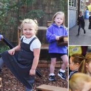 Children at Calverley Parkside Primary School, in Victoria Street having fun