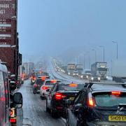 Traffic chaos on a snowy M62