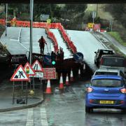 Roadworks on Mill Carr Hill Road as improvements are made to the junction with Bradford Road in Oakenshaw