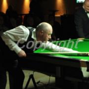 John Higgins at the Saltaire Bar table on Friday night, where he racked up three century breaks in 10 frames, including an incredible 147.
