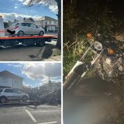 Top left, the car seized on Wrose Road, low right, the car seized on Norman Lane, and right, the bike stolen from the Bingley area