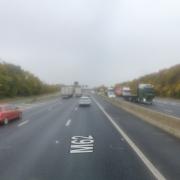 The M62 westbound carriageway between junction 31 (Castleford) and junction 30 (Wakefield)