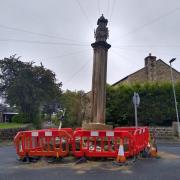 Oakenshaw Cross before it was removed by Kirklees Council