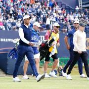 Billy Foster (second left) at The Open last year, alongside his current sidekick Matt Fitzpatrick (far right) and one of his old ones, Tiger Woods (far left).