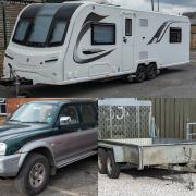 The caravan, trailer and 4x4 now recovered by police
