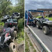 Police found four quad-bikes and a motorbike hidden in trees in a field off Ferrand Avenue and Fallowfield Drive, in Bierley and seized two of the vehicles
