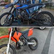Police seized this blue motorbike (top) in Wanford Close, Holme Wood and the red motorbike in Wyke (bottom) - both after chases