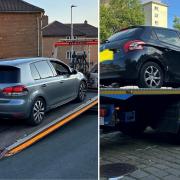 Police seized this grey Volkswagen Golf and black Peugeot in the Shipley area of Bradford
