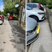 Cars overhanging the pavements and walkways in St Luke's Hospital car park