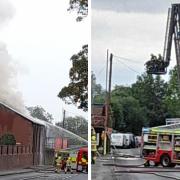 Firefighters battle a building fire on Pool Road, Otley, today