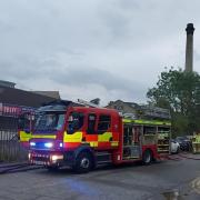 Fire engines in attendance of a blaze at the old HMRC building in Shipley