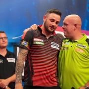 Joe Cullen is consoled by Michael van Gerwen, after the Dutchman beat him 11-5 at last year's World Matchplay.