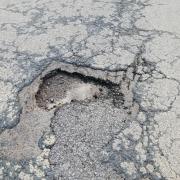 Pothole in the A59 in West Craven