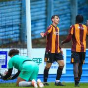 Cole Roberts (centre) scored against Eccleshill twice for the Bantams in the summer of 2022, but he is very much an Eagles favourite these days.