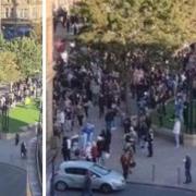 Large crowds gathered as the disturbance broke out in Bradford city centre