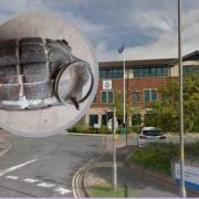 North Yorkshire Police HQ was evacuated after somone took in a box of grenades. Inset, grenade file photo
