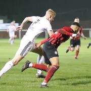 Campion (red and black) and Albion drew 0-0 at Scotchman Road in the regular season, but one side will need to win next Saturday to reach the play-off final.