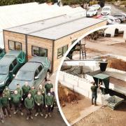 The team at Palmer Landscapes and their new click-and-collect concrete in action (inset)