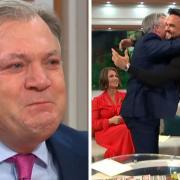 Bradford's Gareth Gates and former MP Ed Balls hug it out after discussing their stammers