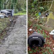 Fly-tipping, and littering near a gravestone in Scholemoor Cemetery