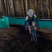 Oliver Barker negotiates the tricky forest section at Tong on his way to 18th place in the junior men's race.