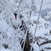 Pyhäkuru Adventure Park has ziplines and rope bridges across a frozen canyon and waterfall. Images: Paul Wojnicki