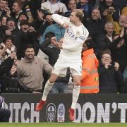 Patrick Bamford celebrates scoring Leeds' controversial opener.