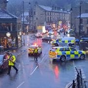 The police scene in Holmfirth town centre