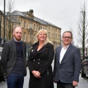Bradford at Night directors Tom Walling and Graham Sweeney with managing director Elizabeth Murphy on North Parade.