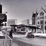 Hall Ings pictured in March 1977, when the footbridge was being built