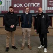 Marco Townson, City's director of ticketing and supporter services, left, with Ticketmaster Sport sales executive Matthew Tindall and Davide Longo, City's chief commercial officer