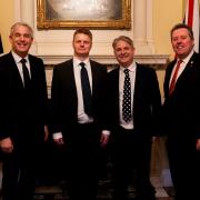 Ewen Gordon - MD of the brewery, pictured with Defra Sec of State Steve Barclay, Shipley MP Philip Davies and Food Minister Mark Spencer.