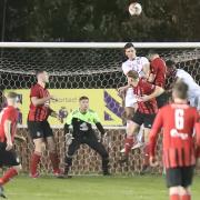 Campion (red and black) threw the kitchen sink at their opponents late on on Saturday, having played most of the game a man down, but their attempts to equalise were in vain.