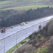 The scene of a serious multiple-vehicle crash on the M62 near Scammonden Reservoir this morning.