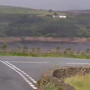 Green Slacks Lane overlooking Scammonden Reservoir, not far from the location of a building fire last night.