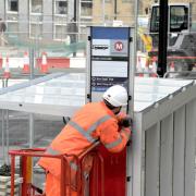 A new bus stop being set up in Bradford city centre