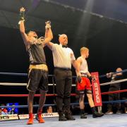 Bilal Siddique, of Karmand ABC, has his hands raised after victory in Derby. Photo: submitted