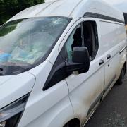 A man has been arrested after a van was damaged in the Bradford district