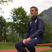 Graham Alexander takes a break from a Motherwell training session in Austria in 2022